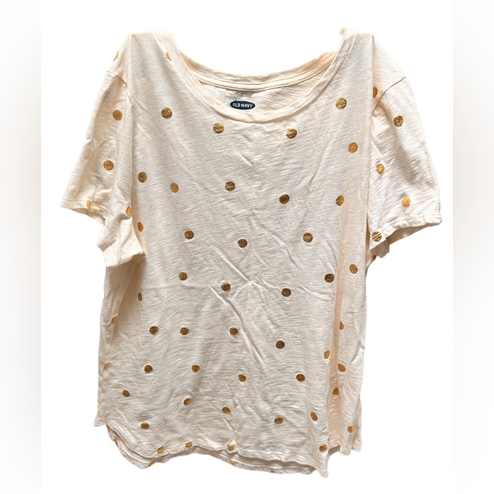 Women’s large Old Navy light tan/metallic gold polka dot wear everywhere tshirt